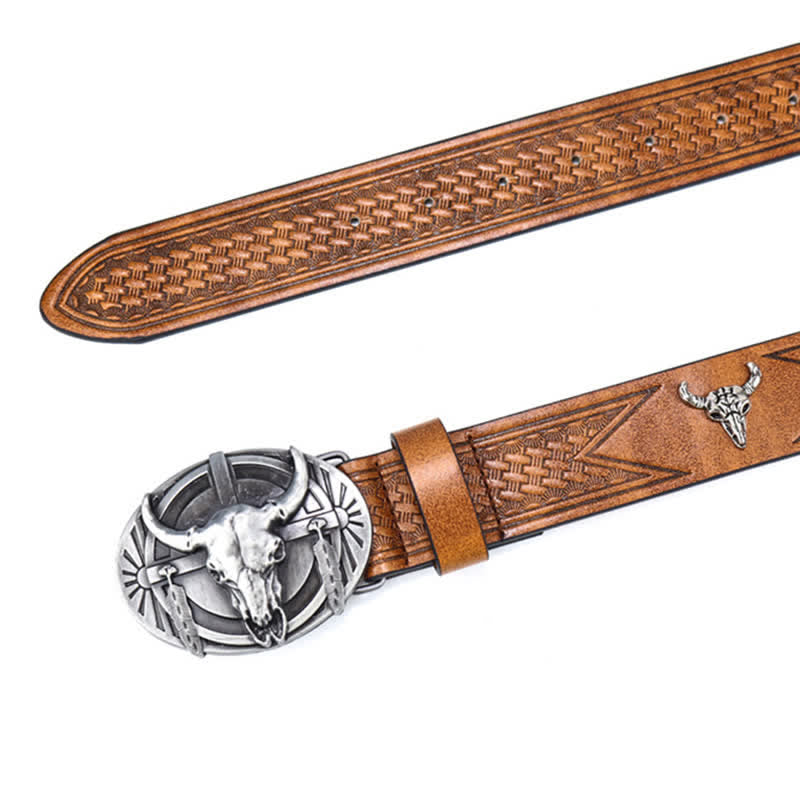 Cinturón de cuero Mad Bull grabado para hombre