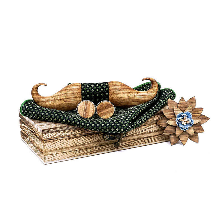 Juego de 4 pajaritas de madera con bigote Burlywood para hombre