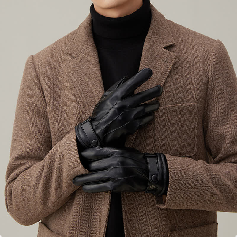 Guantes de cuero sintético resistentes al agua y con pantalla táctil para hombre