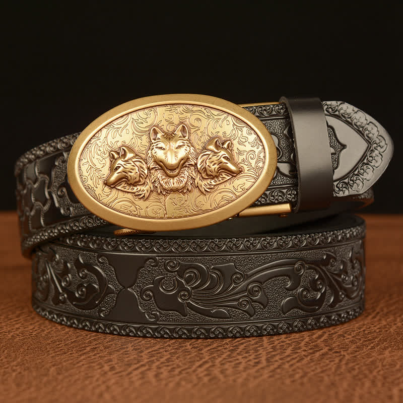 Cinturón de cuero para hombre de la leyenda de los lobos hambrientos
