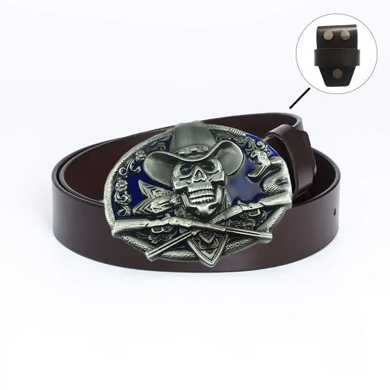 Cinturón de cuero con calavera pirata y pistolas cruzadas para hombre