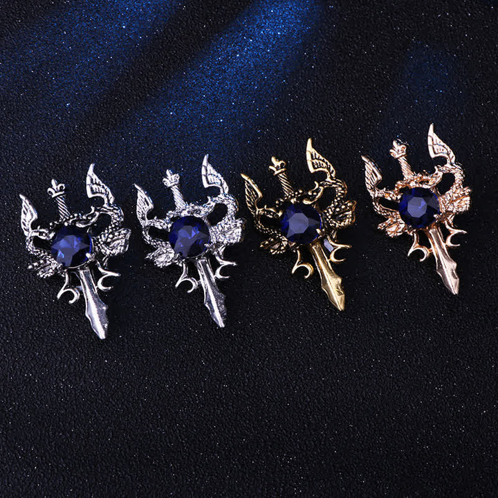 Broche de espada de dragón con gema retro para hombre