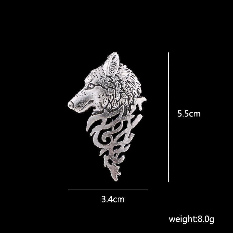 Broche glamoroso con cabeza de lobo hueca para hombre
