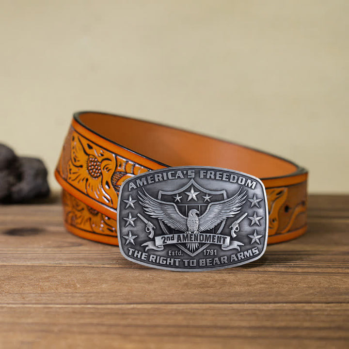 Cinturón de cuero con hebilla de águila americana para hombre, hecho a mano