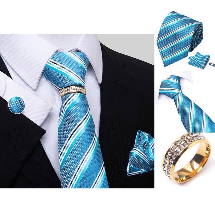 Juego de 4 corbatas a rayas para hombre con anilla para corbata