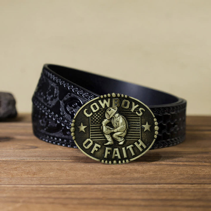 Cinturón de cuero con hebilla Cowboys Of Faith para hombre, hecho a mano