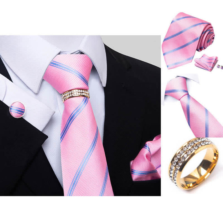 Juego de 4 corbatas a rayas para hombre con anilla para corbata