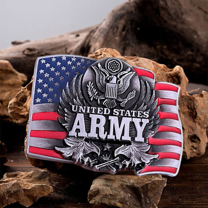 Cinturón de cuero con hebilla del ejército de los Estados Unidos para hombre, hecho a mano