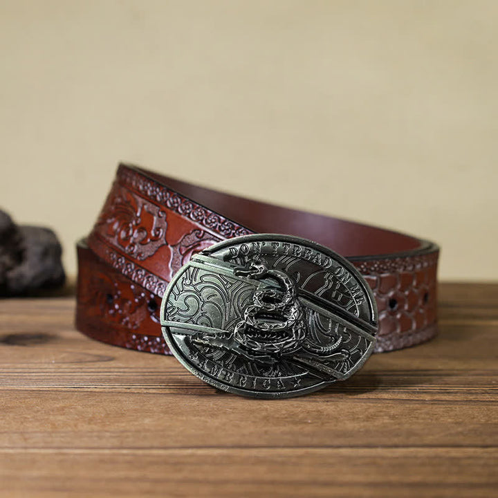 Cinturón de cuero con navaja plegable oculta Black Mamba para hombre