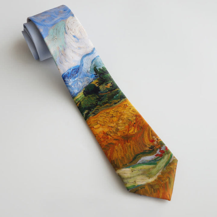 Corbata de hombre con pintura al óleo de campo de trigo