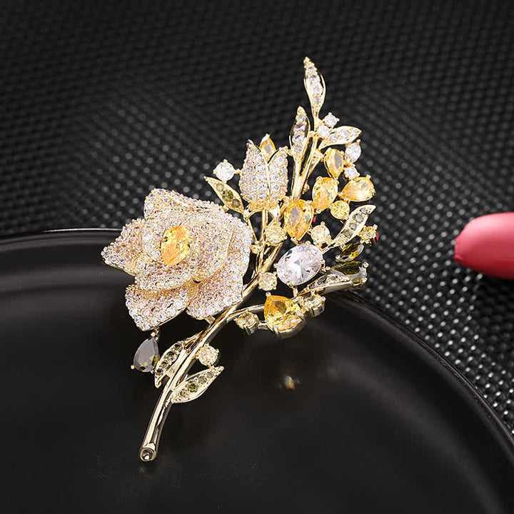 Broche de circonita con ramo de flores rosas para mujer