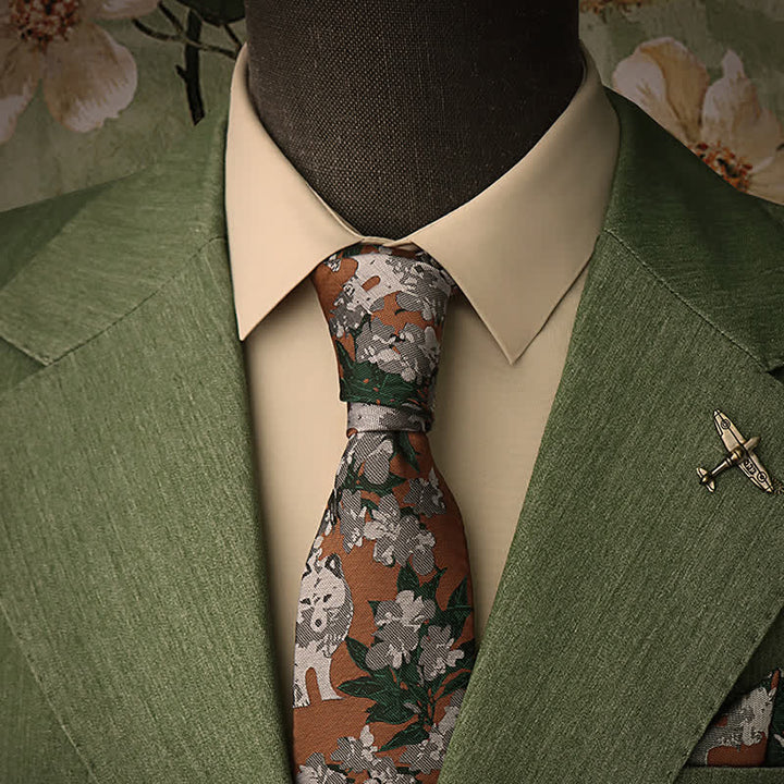 Corbata botánica con diseño de lobo novedoso para hombre de Tawny & Gray
