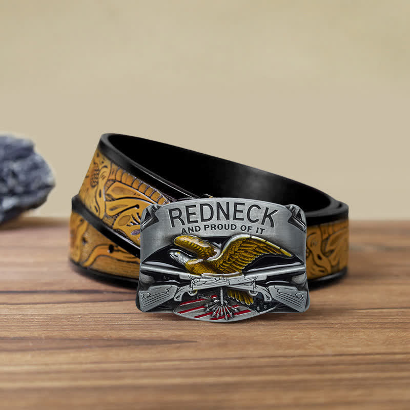 Cinturón de cuero con hebilla de águila esmaltada estilo redneck para hombre, hecho a mano
