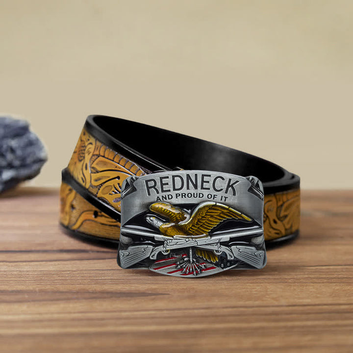 Cinturón de cuero con hebilla de águila esmaltada estilo redneck para hombre, hecho a mano