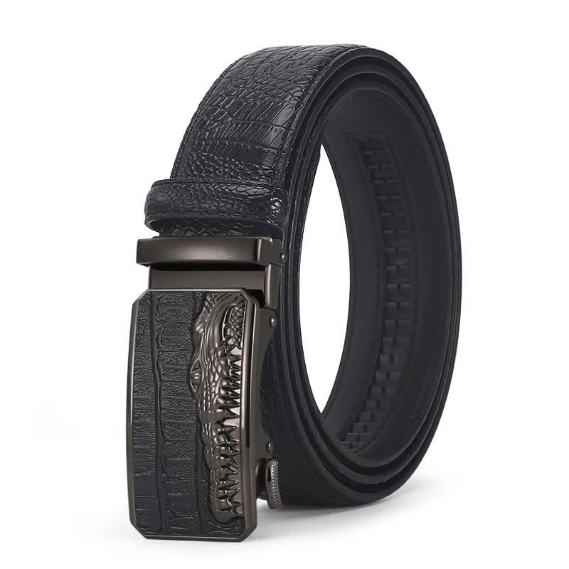 Cinturón de piel con hebilla automática y diseño de cocodrilo para hombre