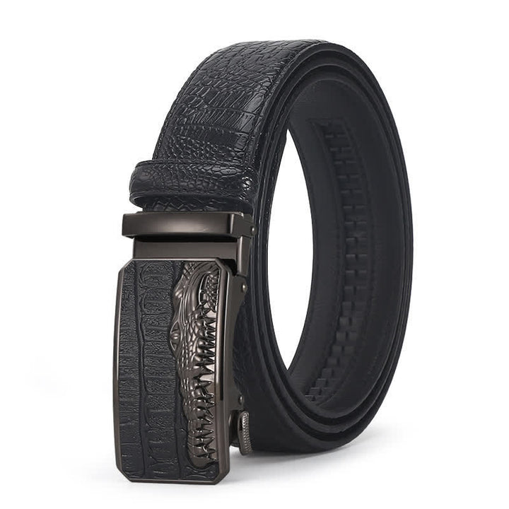 Cinturón de piel con hebilla automática y diseño de cocodrilo para hombre