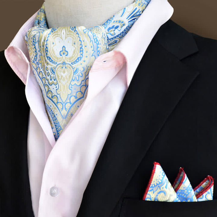Conjunto de 2 pañuelos de bolsillo y corbata con estampado floral de cachemira en azul cielo claro