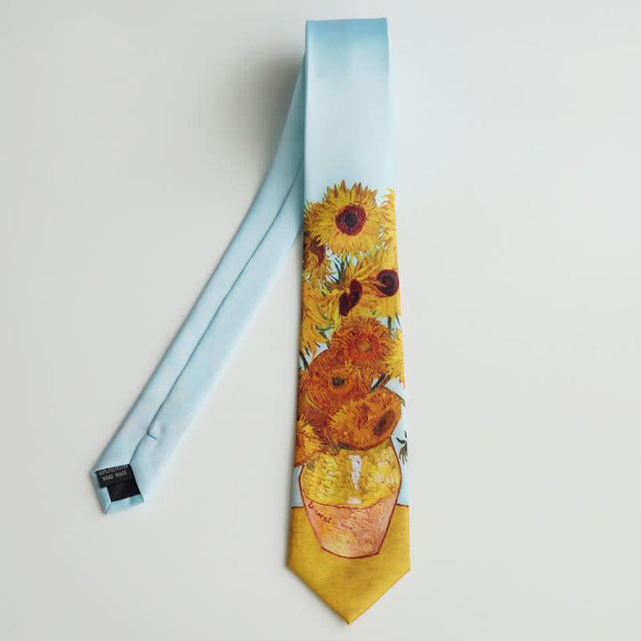 Corbata para hombre con jarrón con girasoles pintados