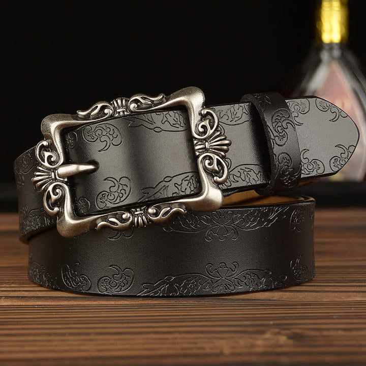 Cinturón de cuero decorativo con diseño floral retro para mujer