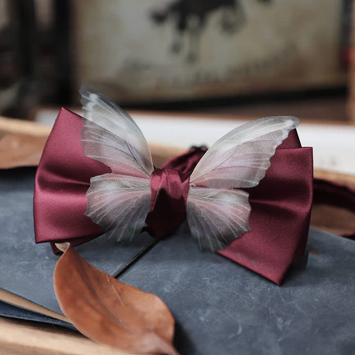 Conjunto de pajarita y pañuelo de bolsillo de organza vintage con mariposas para hombre