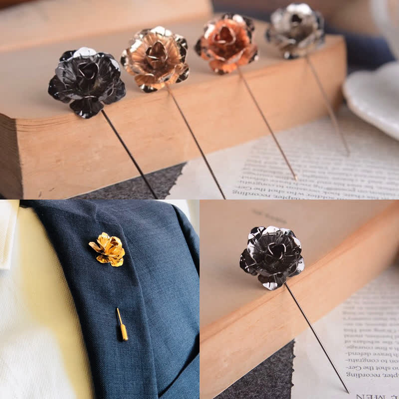Broche de metal con forma de rosa para hombre