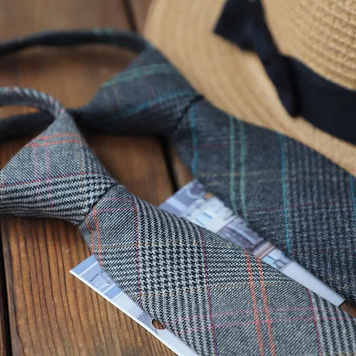 Corbata de cuadros con cremallera retro para hombre