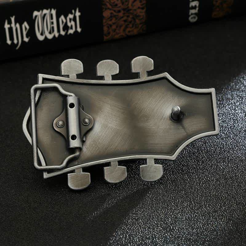 Cinturón de cuero con hebilla de clavijero de guitarra musical para hombre hecho a mano