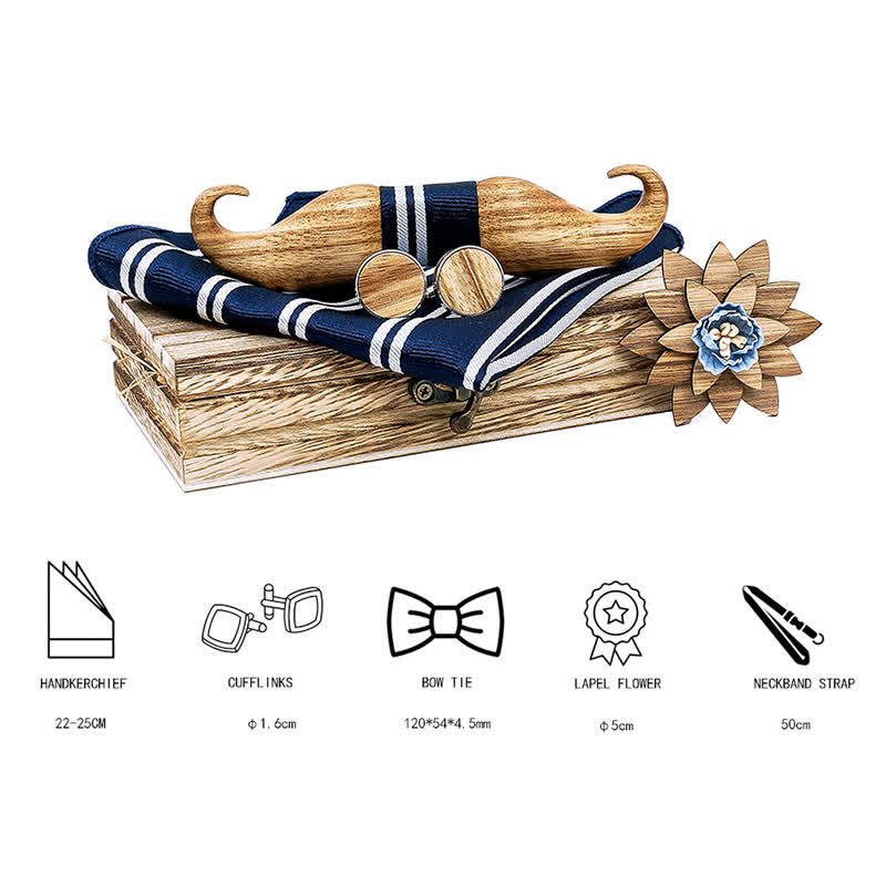 Juego de 4 pajaritas de madera con bigote Burlywood para hombre