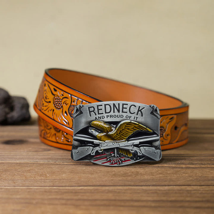 Cinturón de cuero con hebilla de águila esmaltada estilo redneck para hombre, hecho a mano