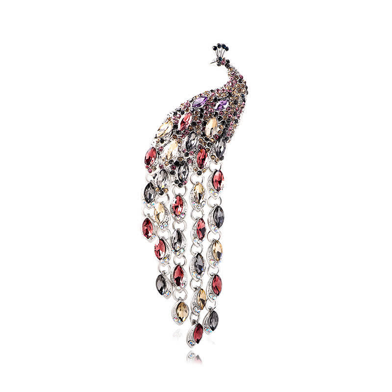 Broche de pavo real con flecos Grazioso para mujer