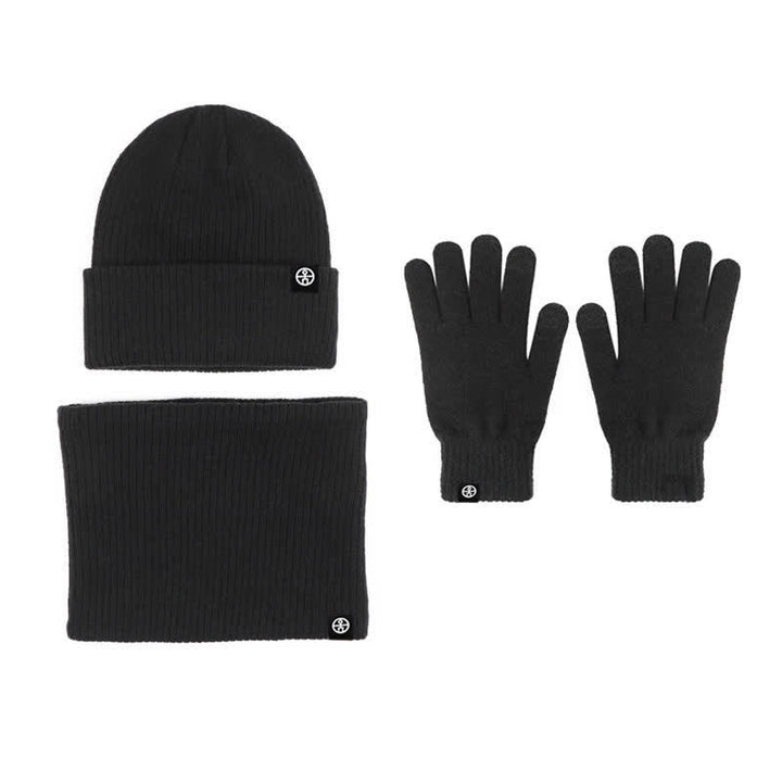 Conjunto de 3 guantes y gorro unisex de color liso, suaves, con bufanda