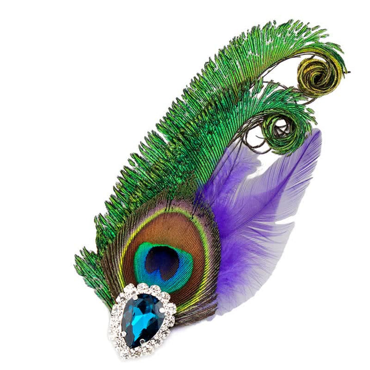 Broche de plumas de pavo real con diamantes de imitación