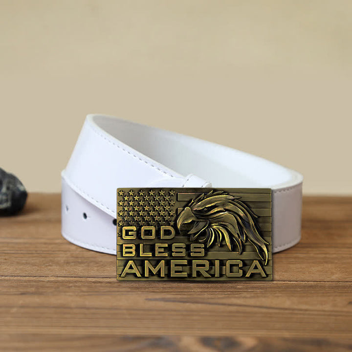 Cinturón de cuero con hebilla de águila God Bless America para hombre, hecho a mano