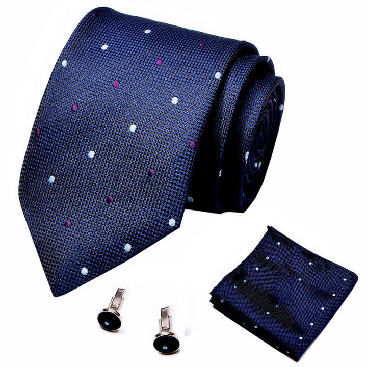 Conjunto de 3 corbatas de lunares para hombre en azul marino y morado 