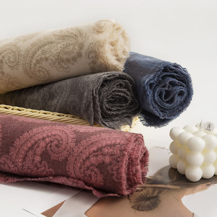 Bufanda corta con borlas y estampado de cachemira para mujer para otoño e invierno
