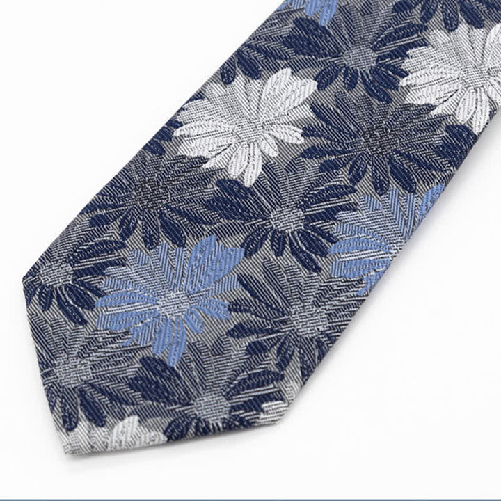 Corbata con estampado de margaritas azules y grises para hombre