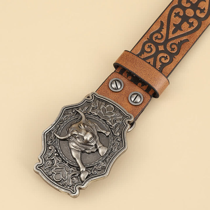 Cinturón de cuero con grabado floral de toro Yak Matador para hombre