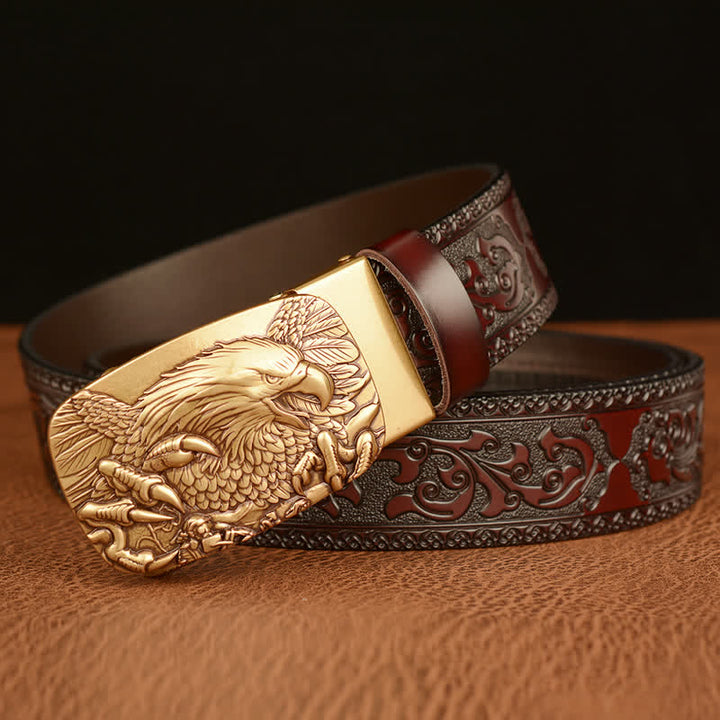 Cinturón de cuero genuino con relieve y hebilla de águila para hombre