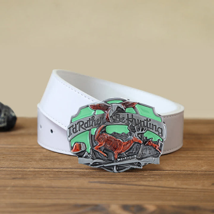 Cinturón de cuero con hebilla para hombre, hecho a mano, con diseño de ciervos en la naturaleza
