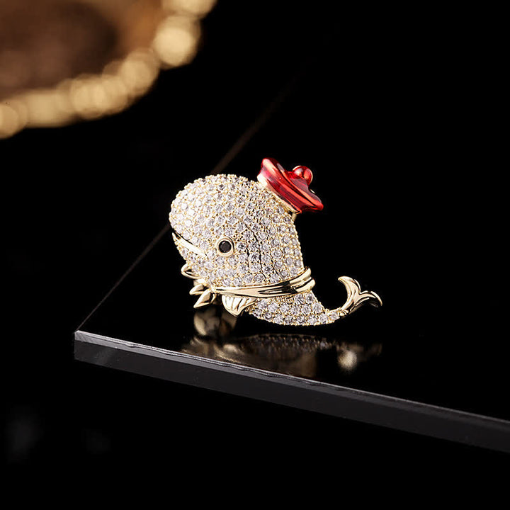 Broche de ballena con diamantes de imitación marinos para mujer