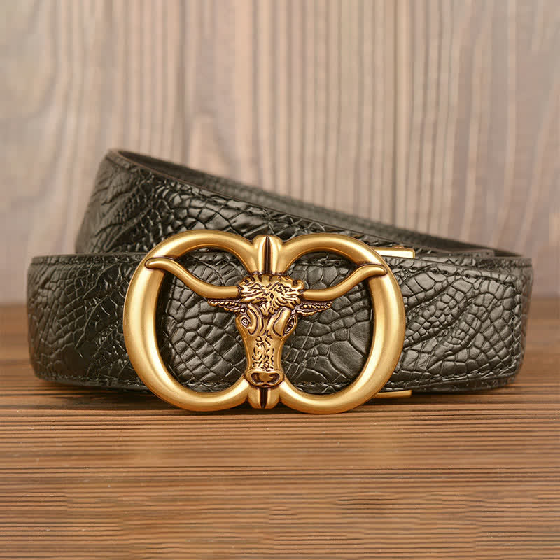 Cinturón de piel con estampado de cocodrilo y buey gigante para hombre