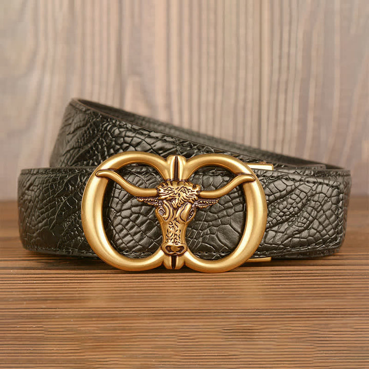 Cinturón de piel con estampado de cocodrilo y buey gigante para hombre