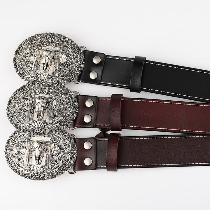 Cinturón de cuero para jeans con pluma grabada de toro para hombre