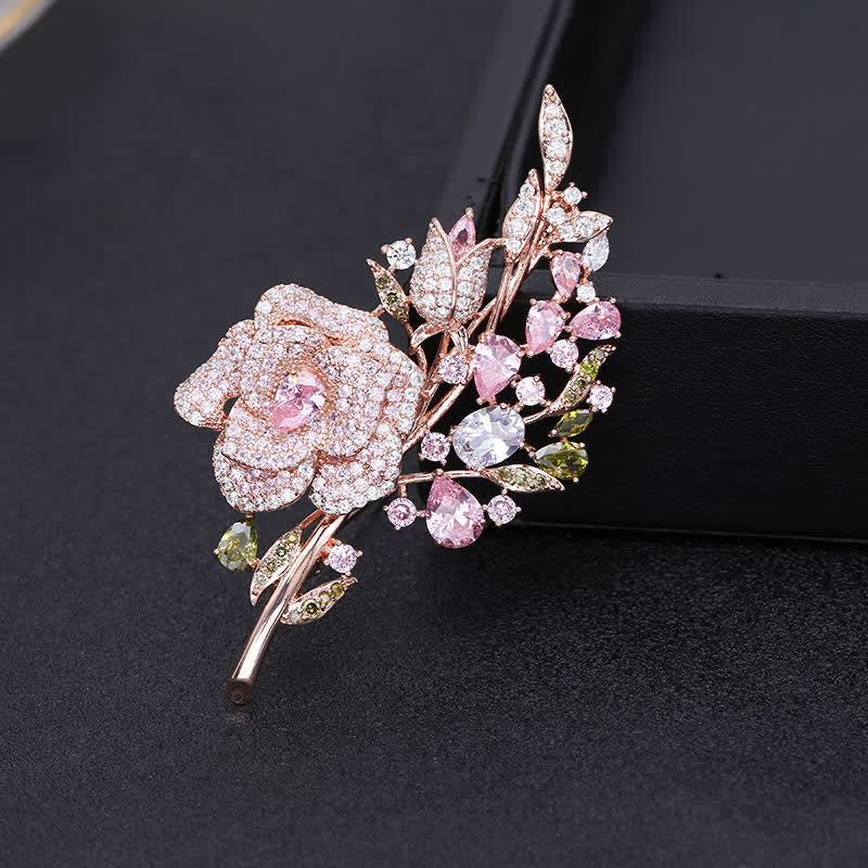 Broche de circonita con ramo de flores rosas para mujer