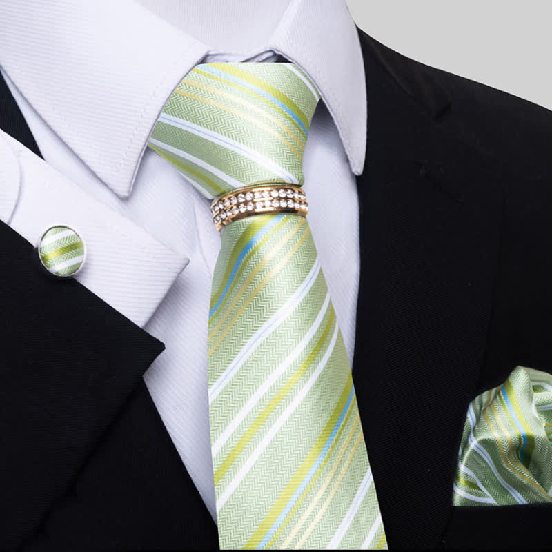 Juego de 4 corbatas a rayas para hombre con anilla para corbata