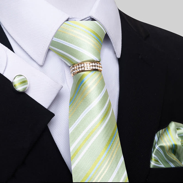 Juego de 4 corbatas a rayas para hombre con anilla para corbata