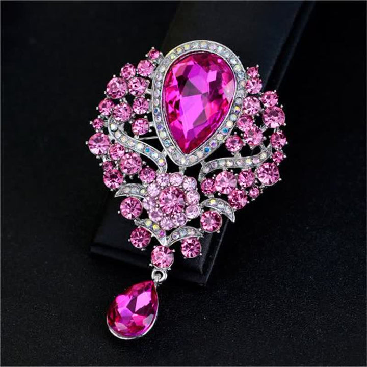 Broche de cristal transparente con forma de flor y gota de agua para mujer.