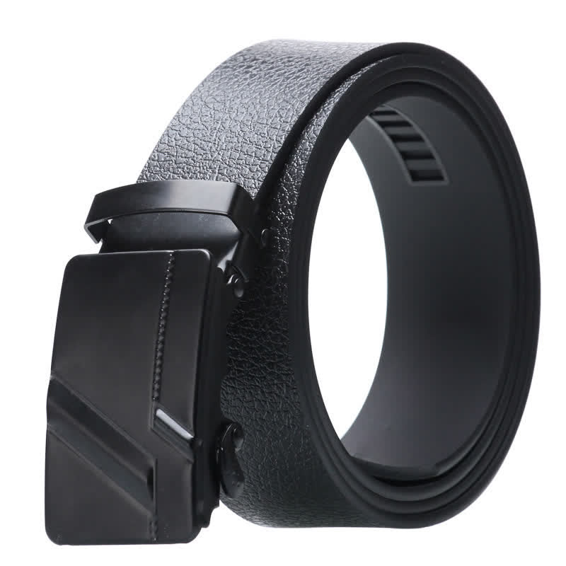 Cinturón de cuero negro con hebilla automática para hombre