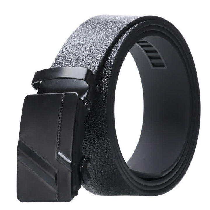 Cinturón de cuero negro con hebilla automática para hombre