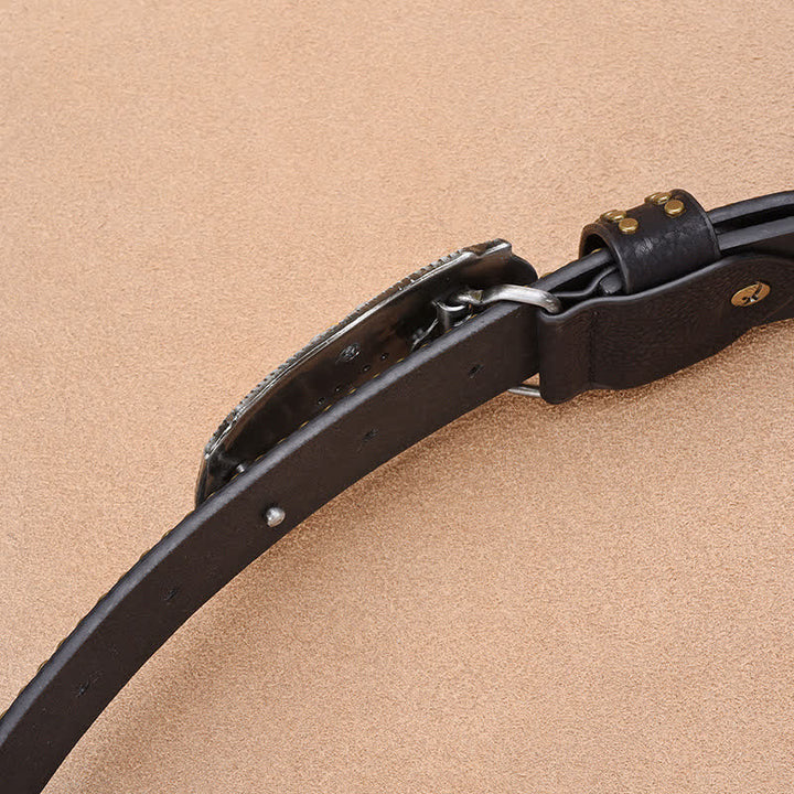 Cinturón de cuero de toro longhorn dorado con remaches punk para hombre